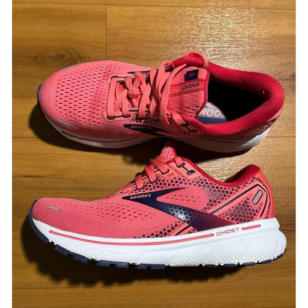 Womens Brooks Ghost 14 Running Walking Pink Purple Gym Workout Sneakers
